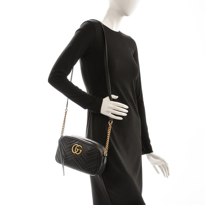 Gucci Calfskin Matelasse Small GG Marmont Chain Shoulder Bag Black 2 of 8