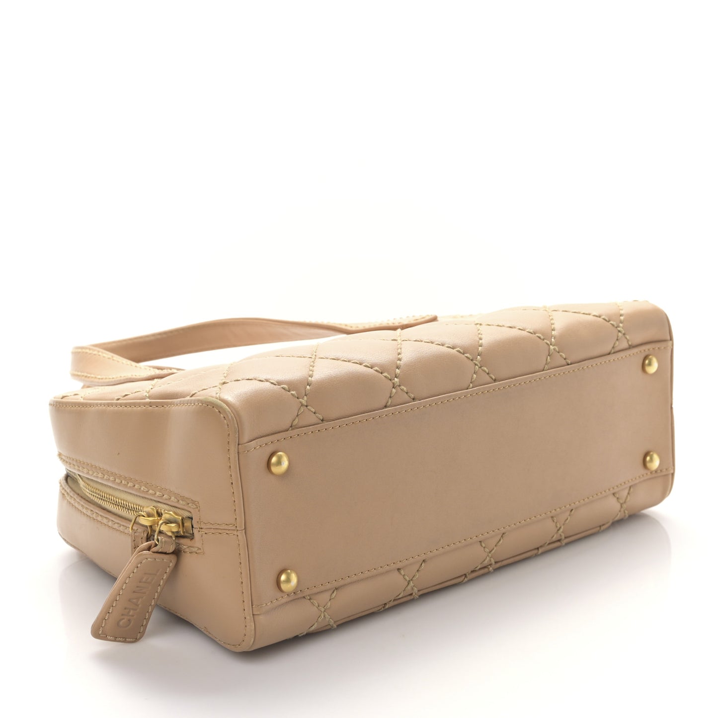 Calfskin Wild Stitch Top Handle Bag Beige