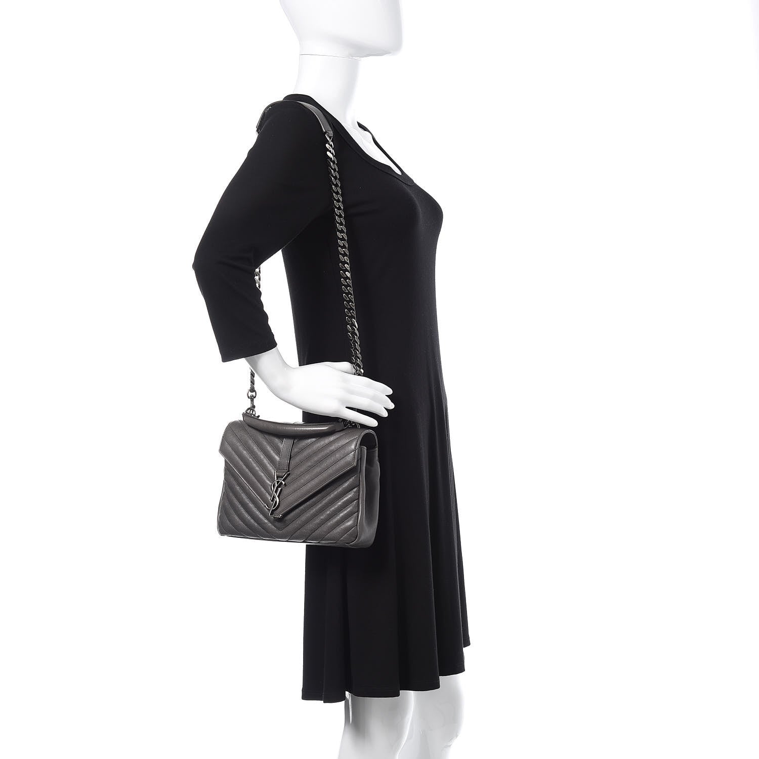 Saint Laurent Sheepskin Matelasse Chevron Monogram Medium College Bag Light Coal 2 of 13