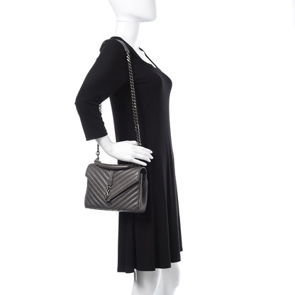 Saint Laurent Sheepskin Matelasse Chevron Monogram Medium College Bag Light Coal 2 of 13