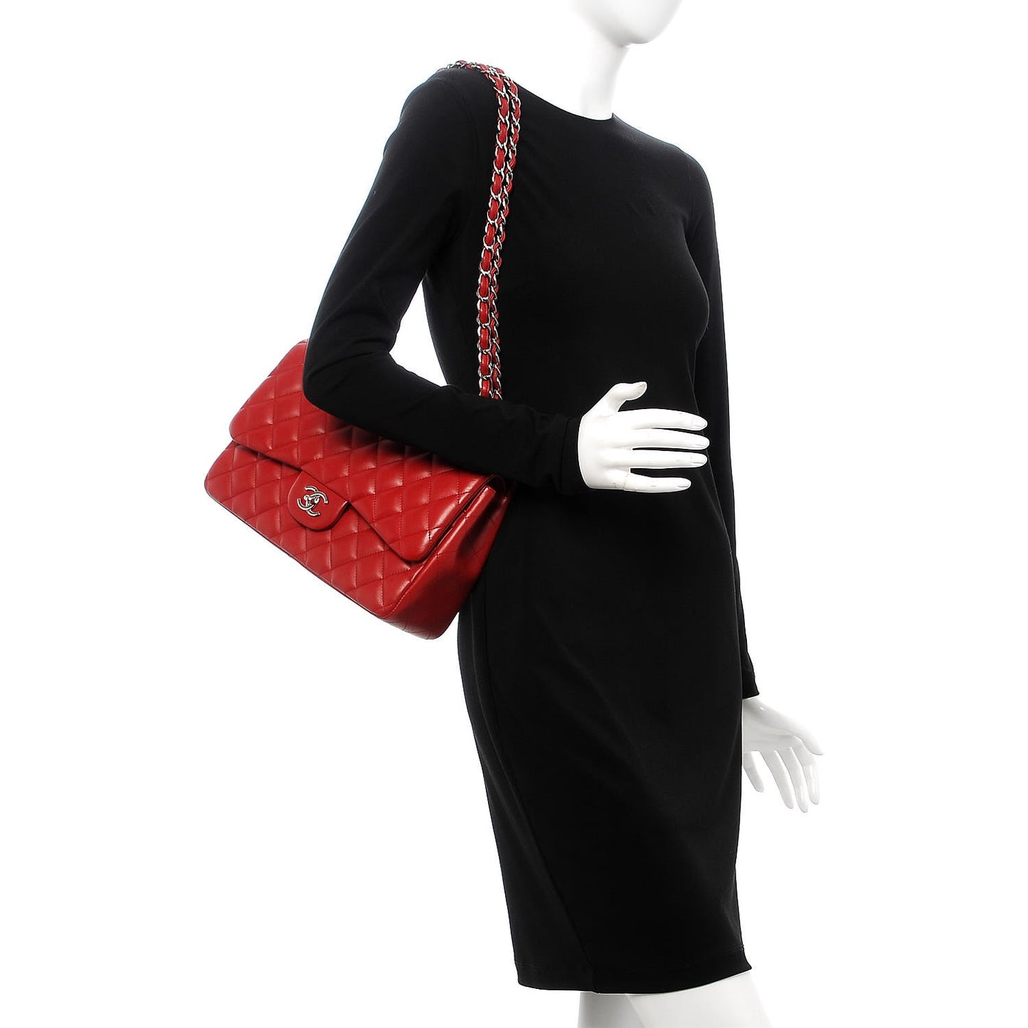 Lambskin Quilted Jumbo Double Flap Red