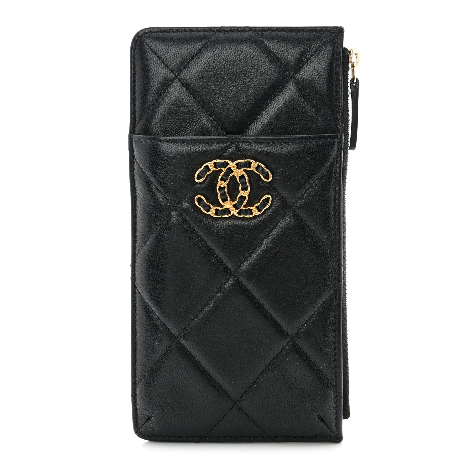 Chanel Goatskin Quilted Chanel 19 Flat Wallet Pouch Black 1 of 9