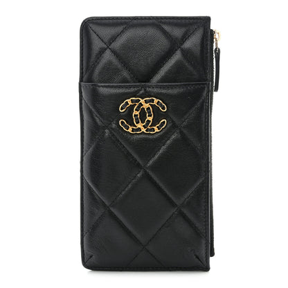 Chanel Goatskin Quilted Chanel 19 Flat Wallet Pouch Black 1 of 9