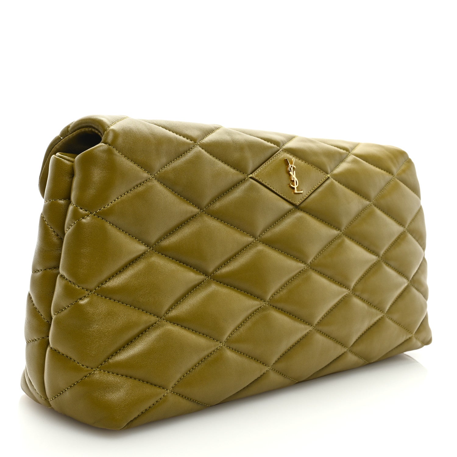 Saint Laurent Lambskin Quilted Sade Puffer Envelope Clutch Light Sage 3 of 6