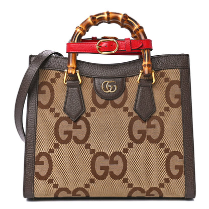 Gucci Monogram Jumbo GG Textured Dollar Calfskin Small Diana Tote Bag Camel Ebony New Acero Pomegranate Red 1 of 11