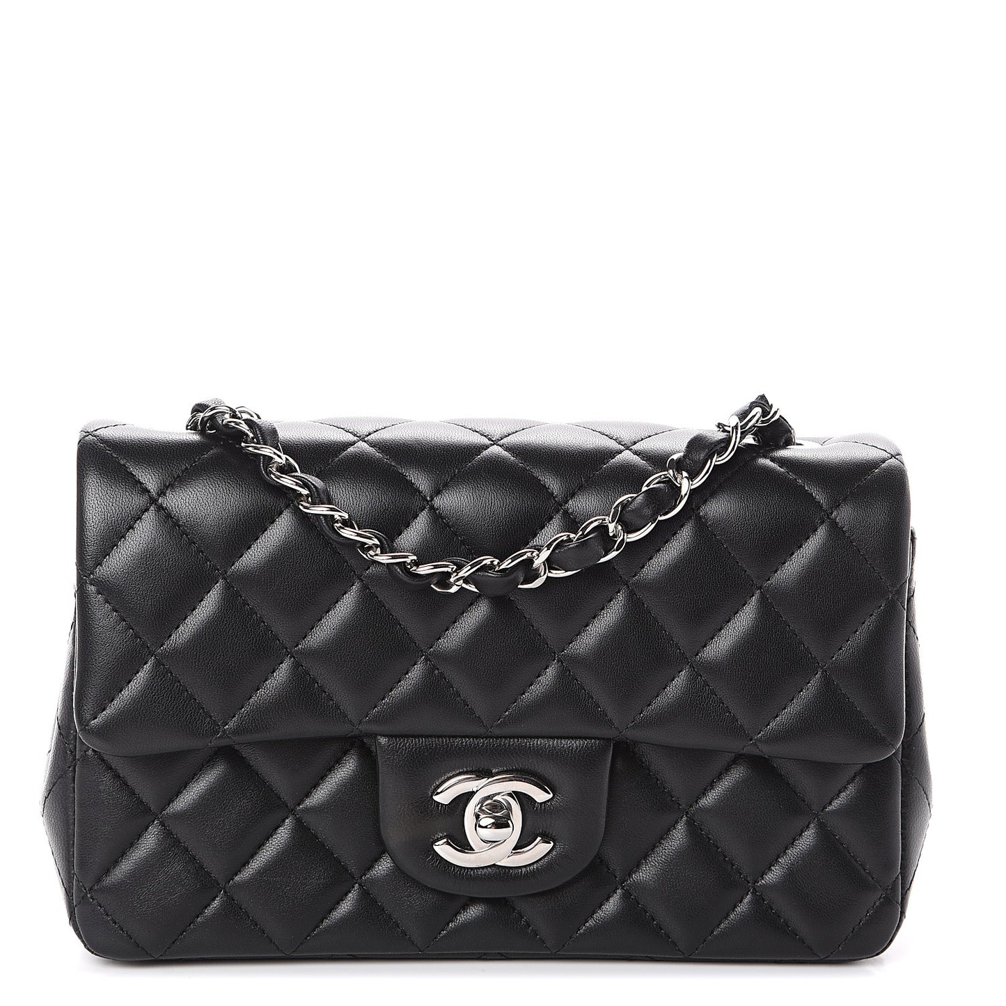 Lambskin Quilted Mini Rectangular Flap Black