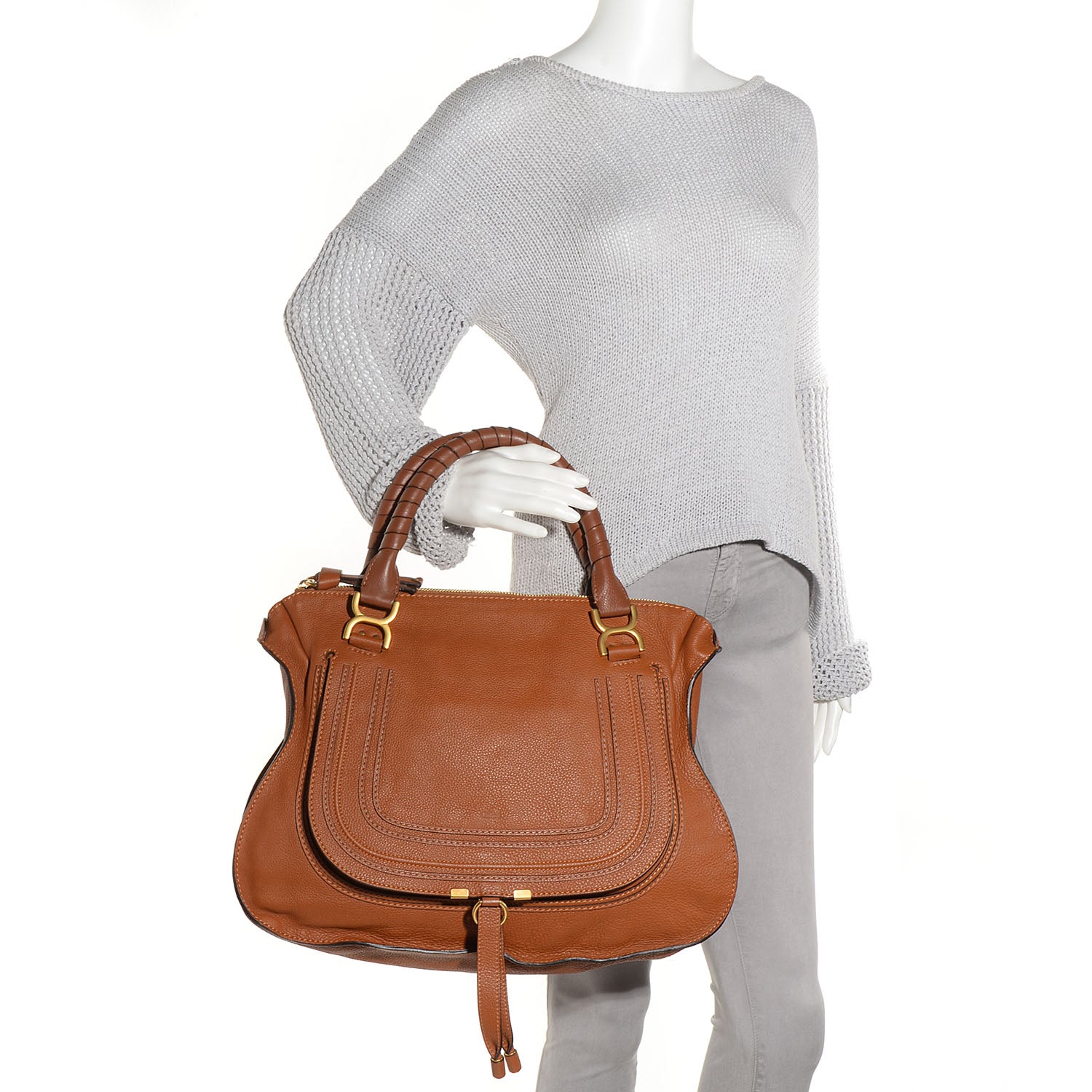 Chloe Calfskin Large Marcie Satchel Tan 2 of 10