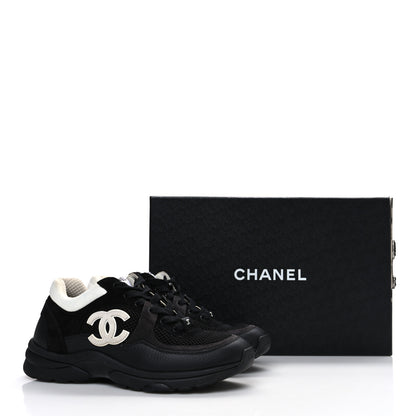 Chanel Mesh Suede Grained Calfskin Womens CC Sneakers 37.5 Black White 10 of 10