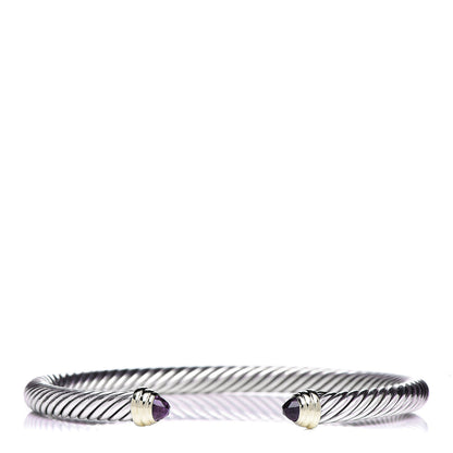 David Yurman Sterling Silver 14K Yellow Gold Amethyst 5mm Cable Classics Petite Color Bracelet 1 of 5