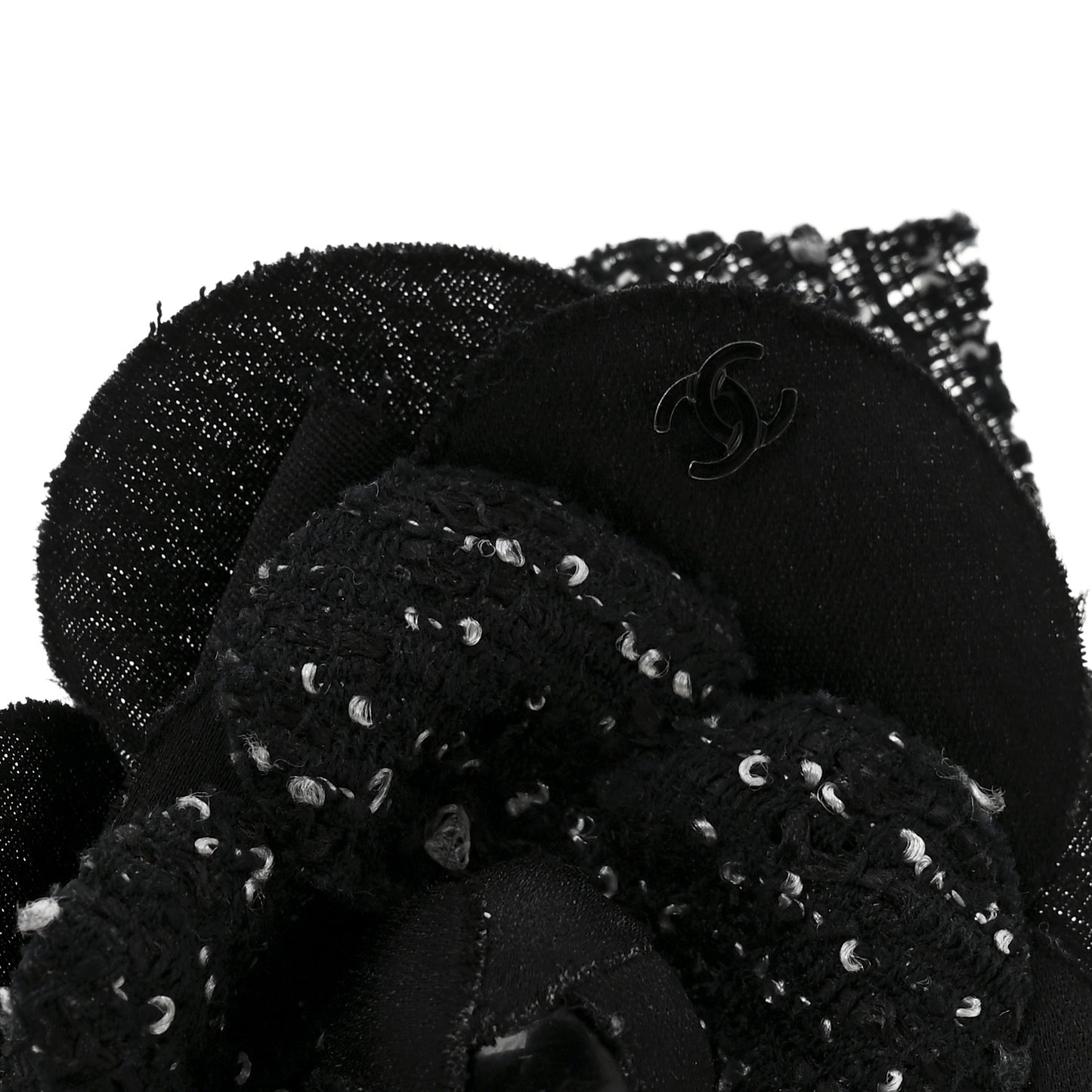 Tweed Camellia Pin Brooch Black White