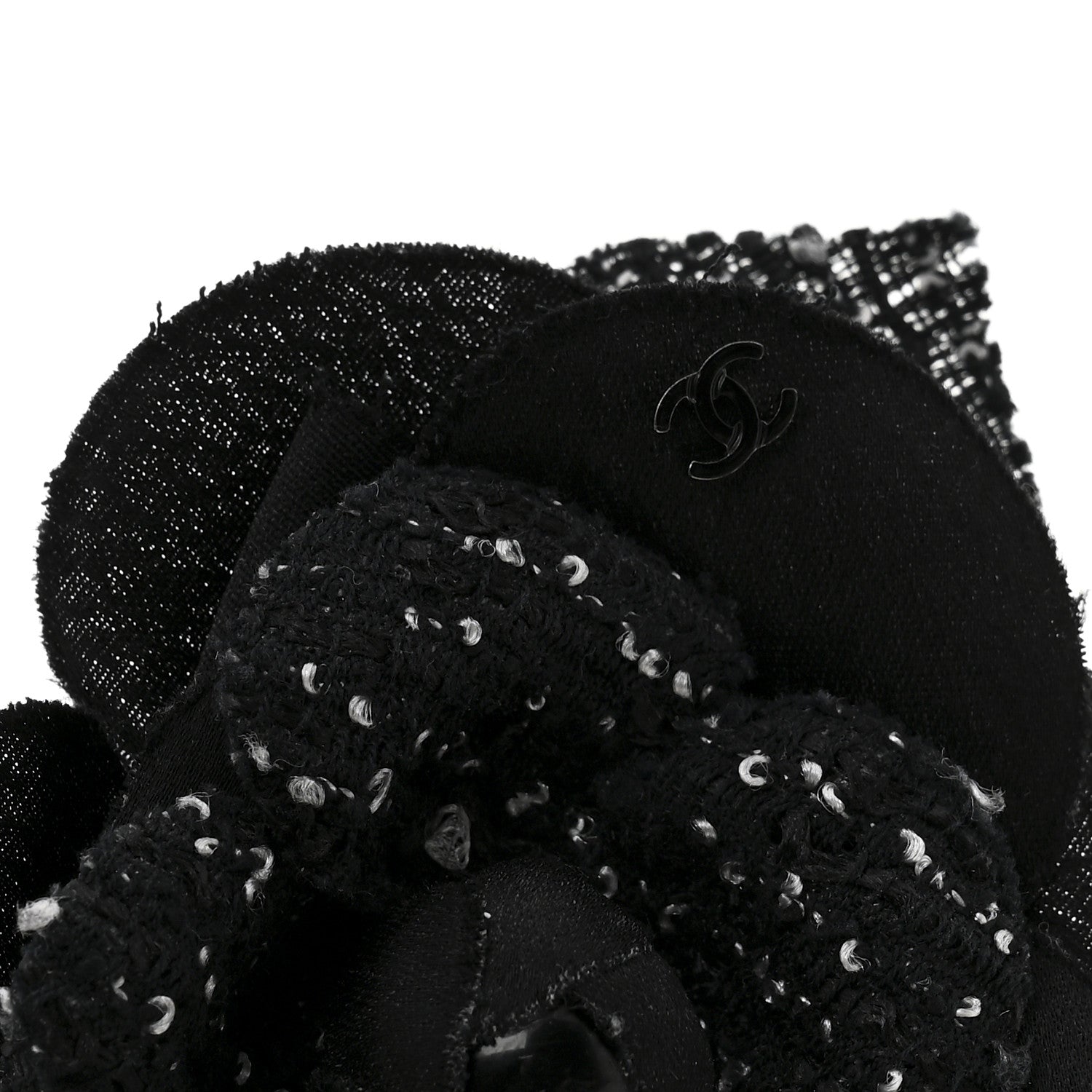 Chanel Tweed Camellia Pin Brooch Black White 3 of 3