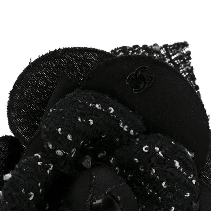 Chanel Tweed Camellia Pin Brooch Black White 3 of 3