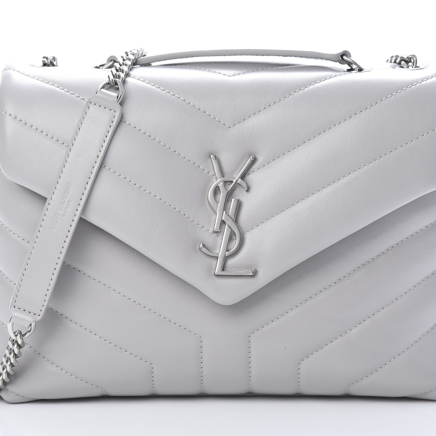 Saint Laurent Calfskin Y Quilted Monogram Small Loulou Chain Satchel Granite 8 of 10