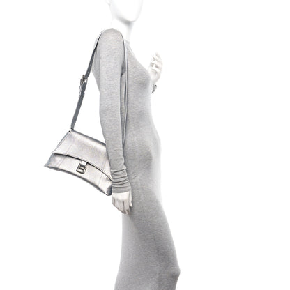 Balenciaga Metallic Soft Textured Calfskin Small Downtown Shoulder Bag Silver 2 of 10