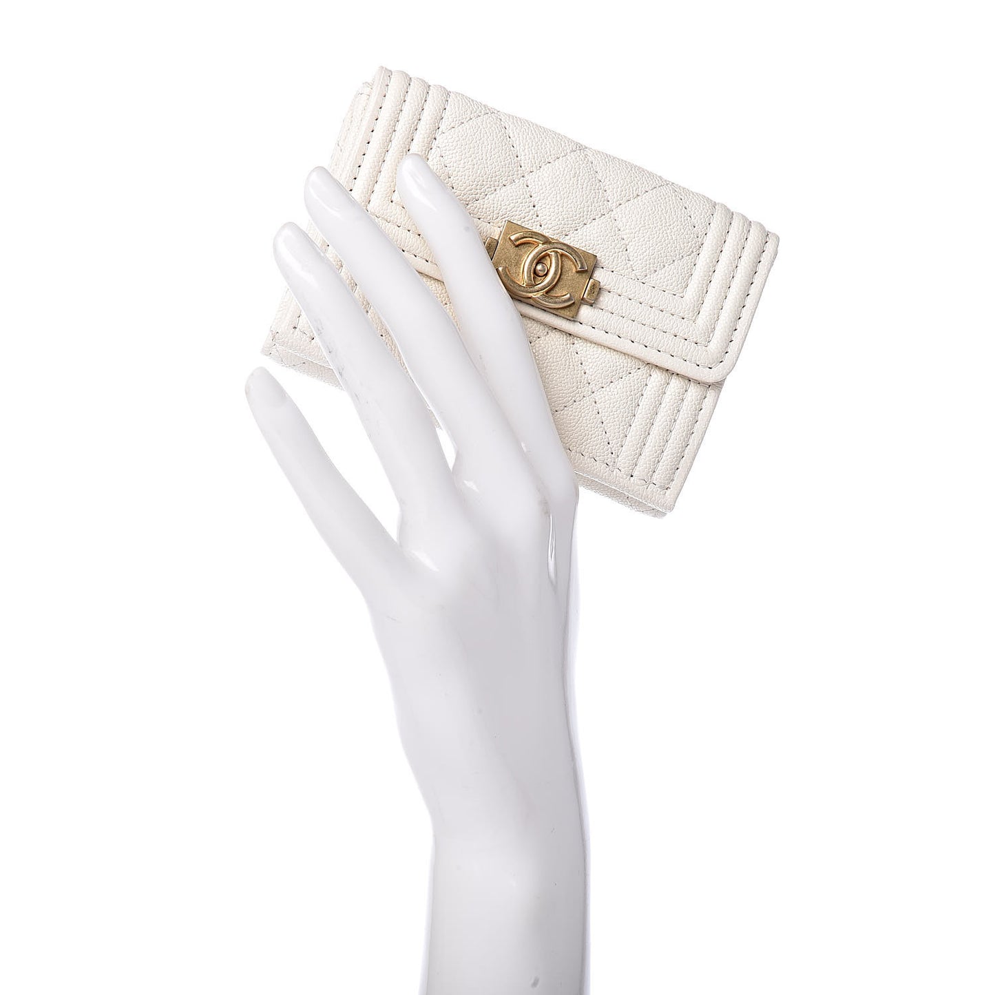 Caviar Quilted Small Boy Flap Wallet White