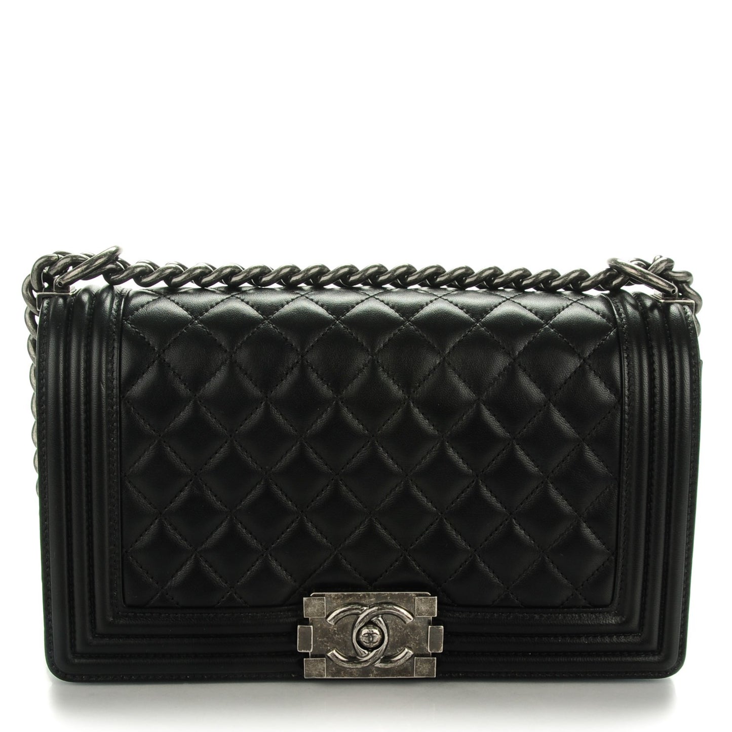 Lambskin Quilted Medium Boy Flap Black
