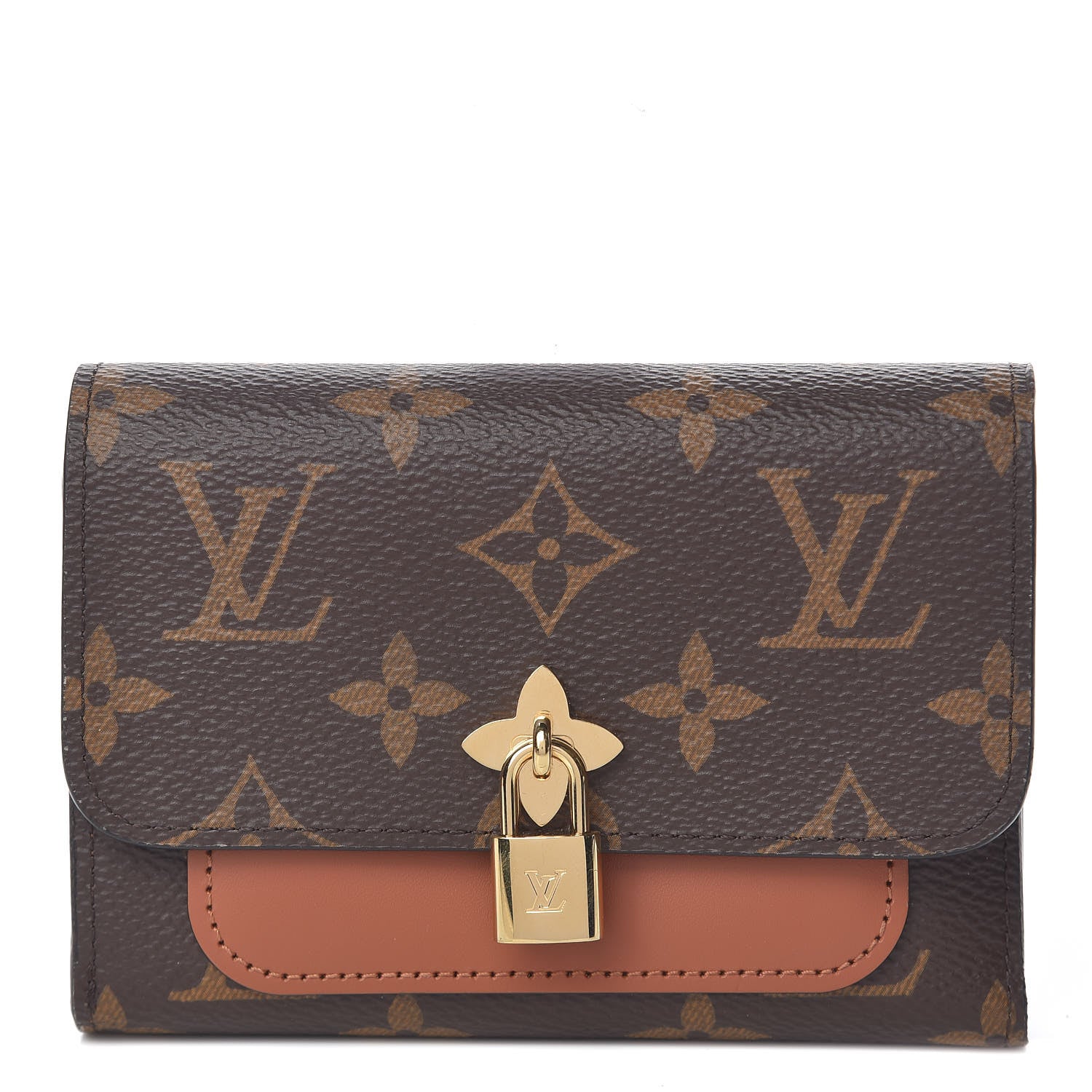 Louis Vuitton Monogram Flower Lock Compact Wallet Caramel 1 of 9