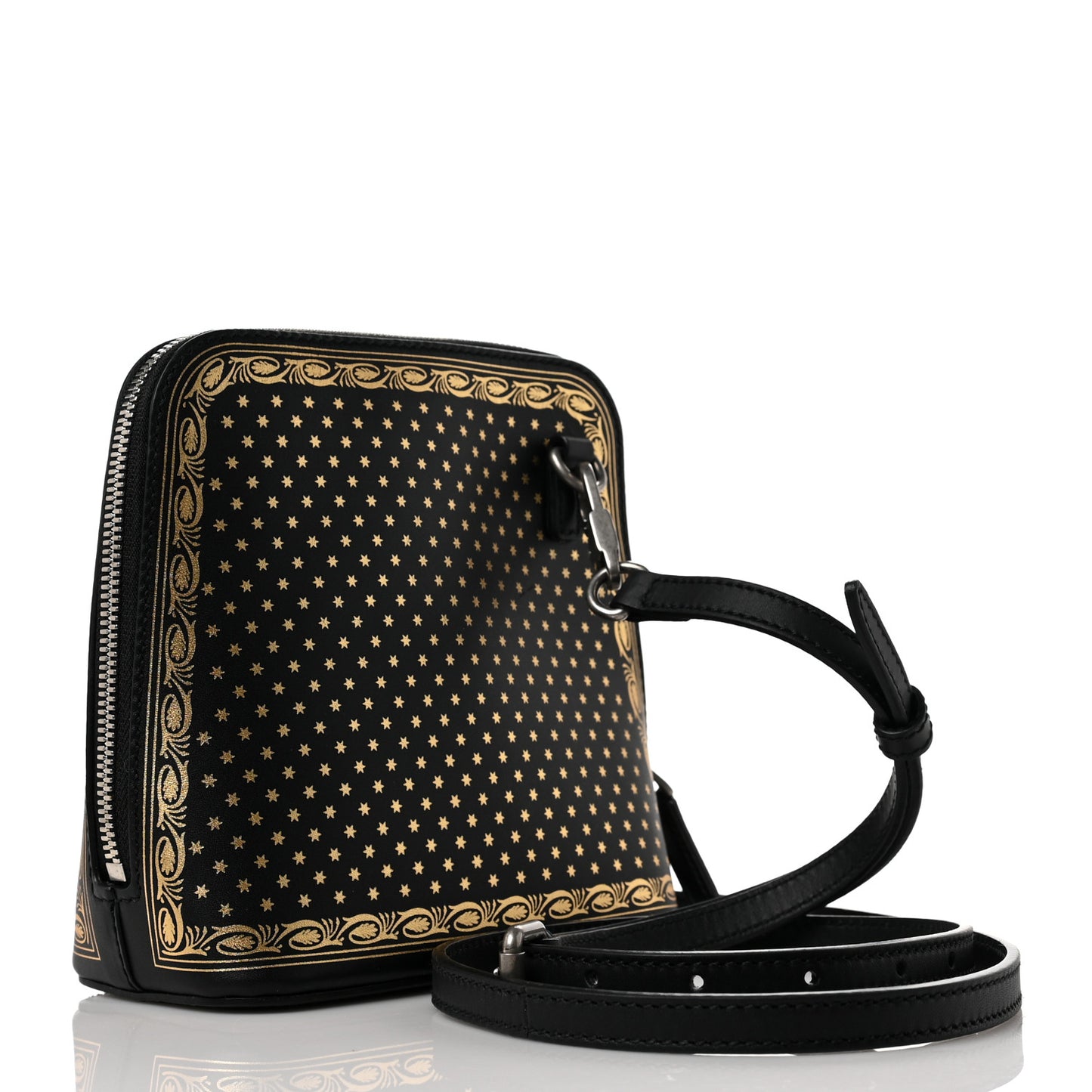 X SEGA Calfskin GUCCY Stars Mini Dome Shoulder Bag Black Gold