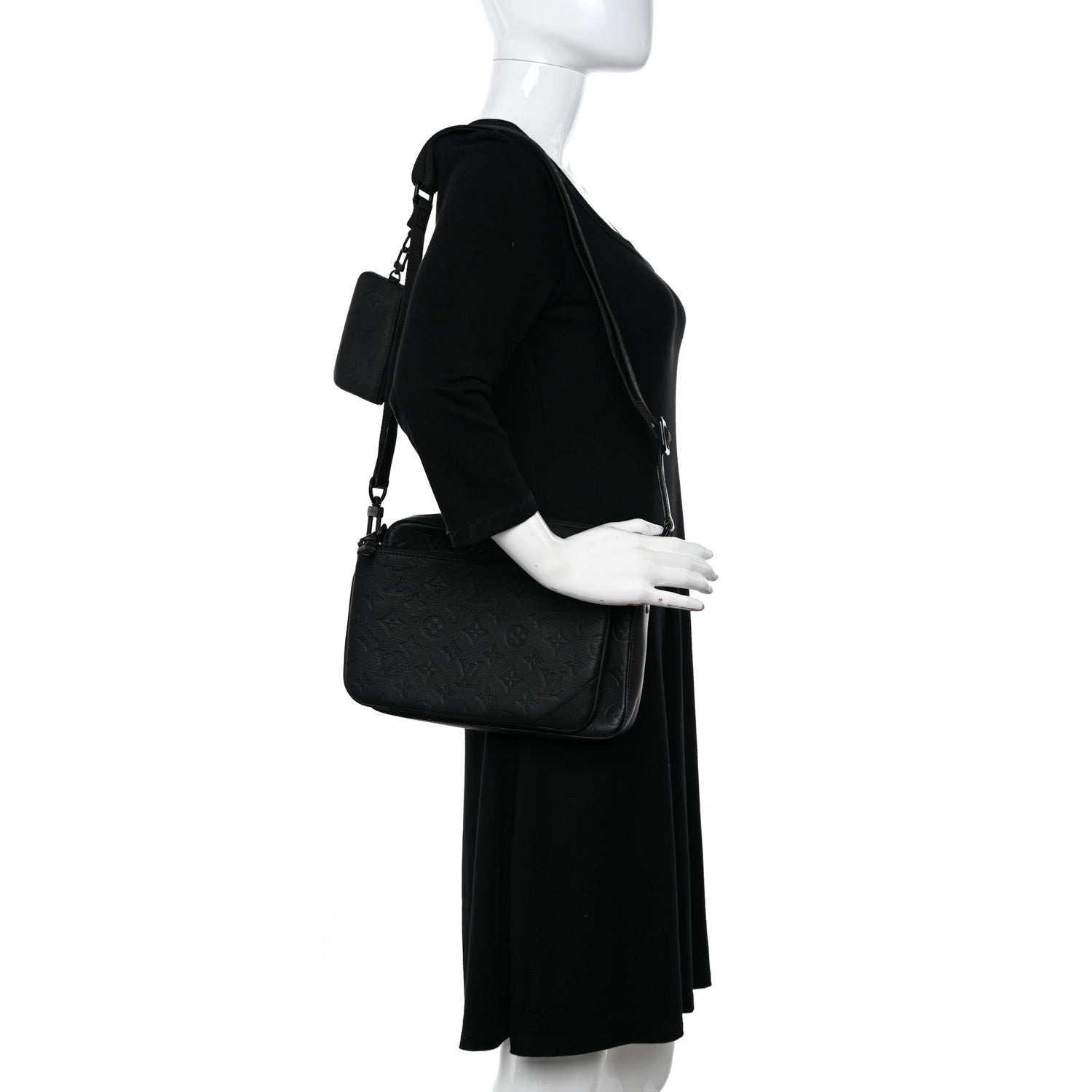 Louis Vuitton Calfskin Monogram Shadow Trio Messenger Black 2 of 11