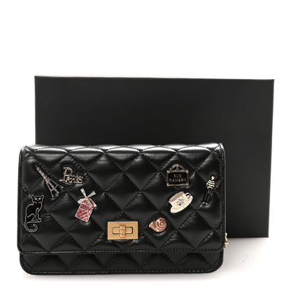 Chanel Lambskin Quilted Lucky Charms 2.55 Reissue Wallet On Chain WOC Black 12 of 12