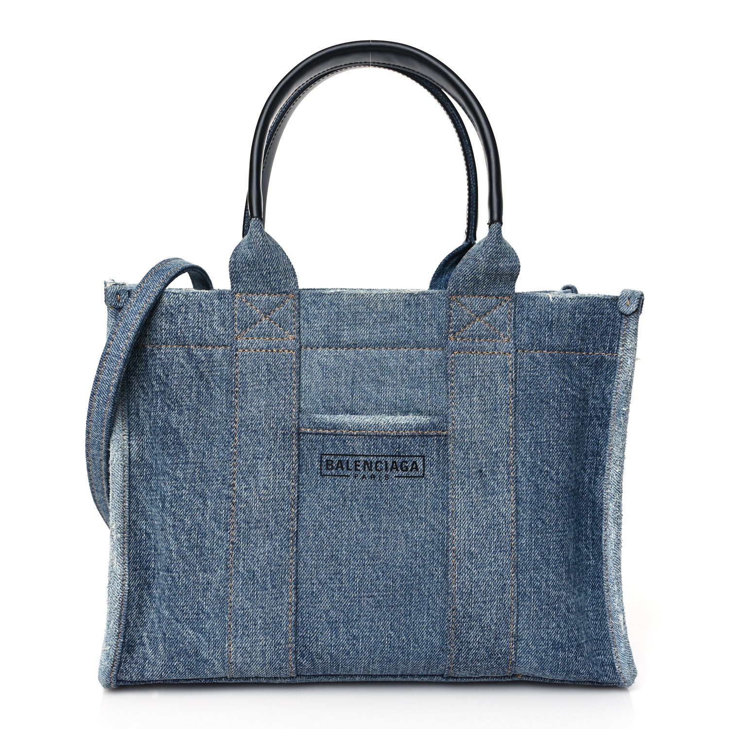 Balenciaga Washed Frayed Denim Logo Small Hardware Tote Blue 1 of 11