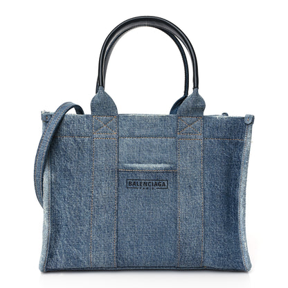 Balenciaga Washed Frayed Denim Logo Small Hardware Tote Blue 1 of 11