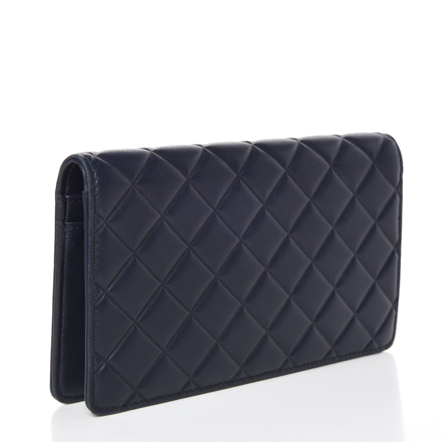 Lambskin Quilted Diamond CC Yen Wallet Blue