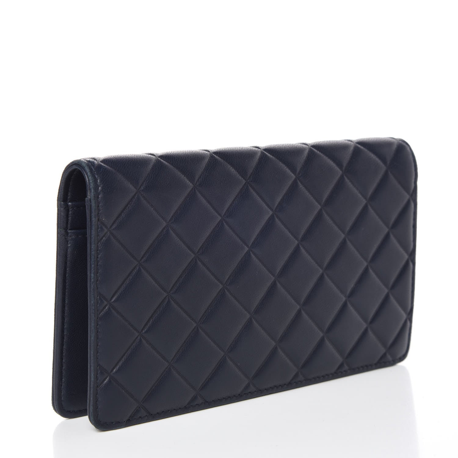 Chanel Lambskin Quilted Diamond CC Yen Wallet Blue 3 of 12