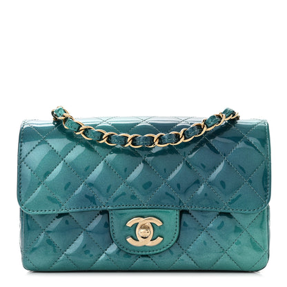 Chanel Shaded Patent Calfskin Quilted Mini Rectangular Flap Green Blue 1 of 11