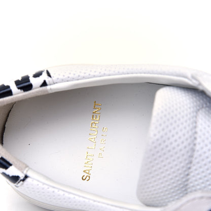 Saint Laurent Perforated Calfskin Cheetah Print Andy Low Top Sneakers 38 White Black 8 of 9