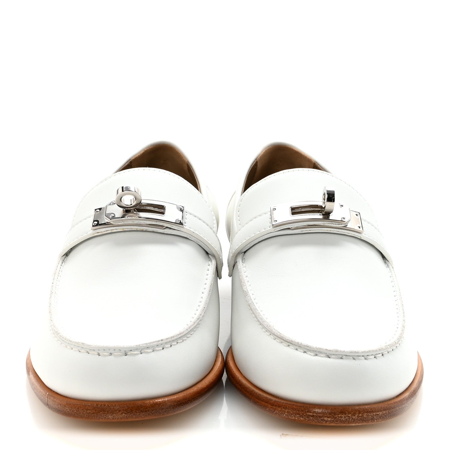 Hermes Calfskin Womens Destin Loafers 36.5 White 3 of 10