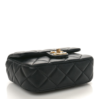 Chanel Lambskin Enamel Pearl Quilted Mini Charm Me Square Flap Black 4 of 9