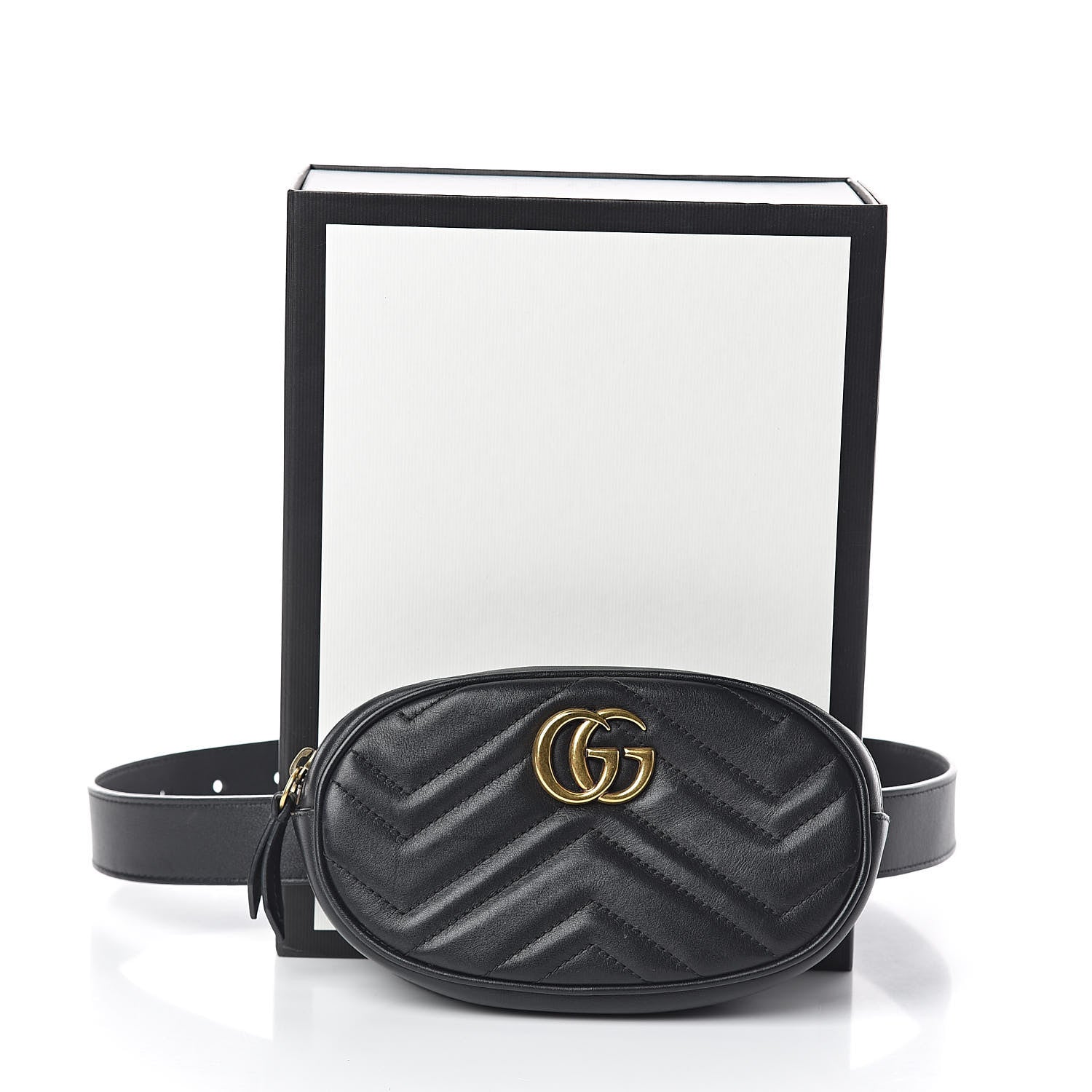 Gucci Calfskin Matelasse GG Marmont Belt Bag 85 34 Black 10 of 10