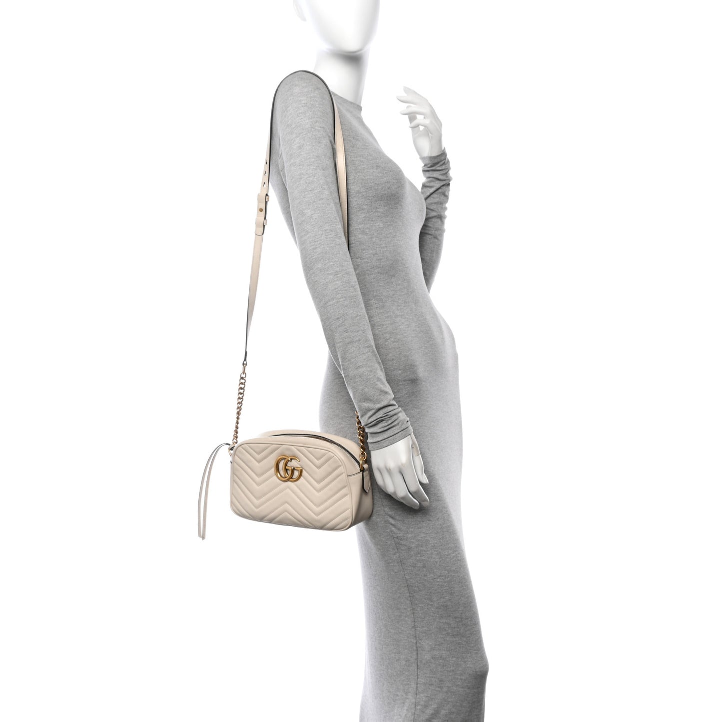 Calfskin Matelasse Small GG Marmont Chain Shoulder Bag White