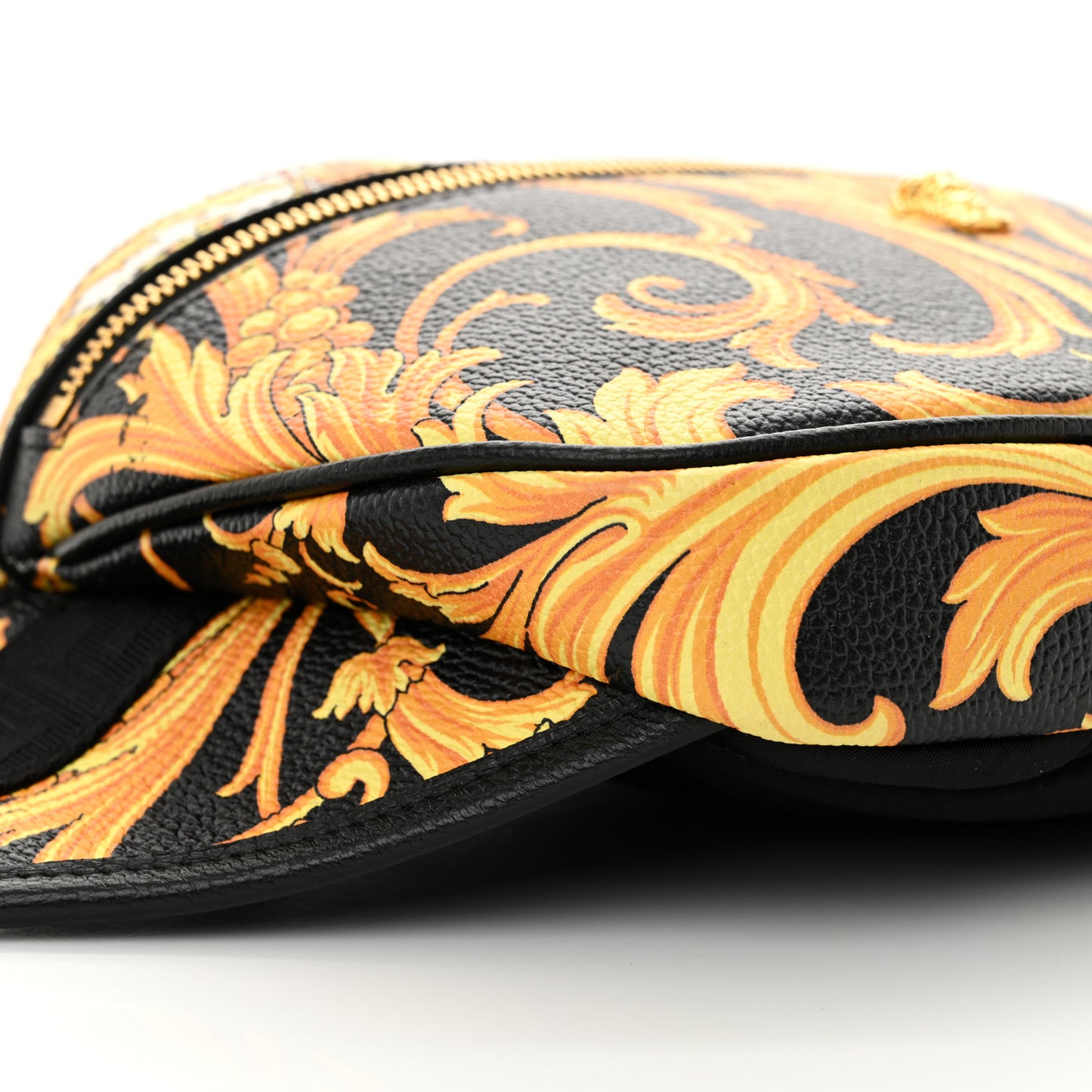 Grained Calfskin Heritage Barocco Print Belt Bag Black