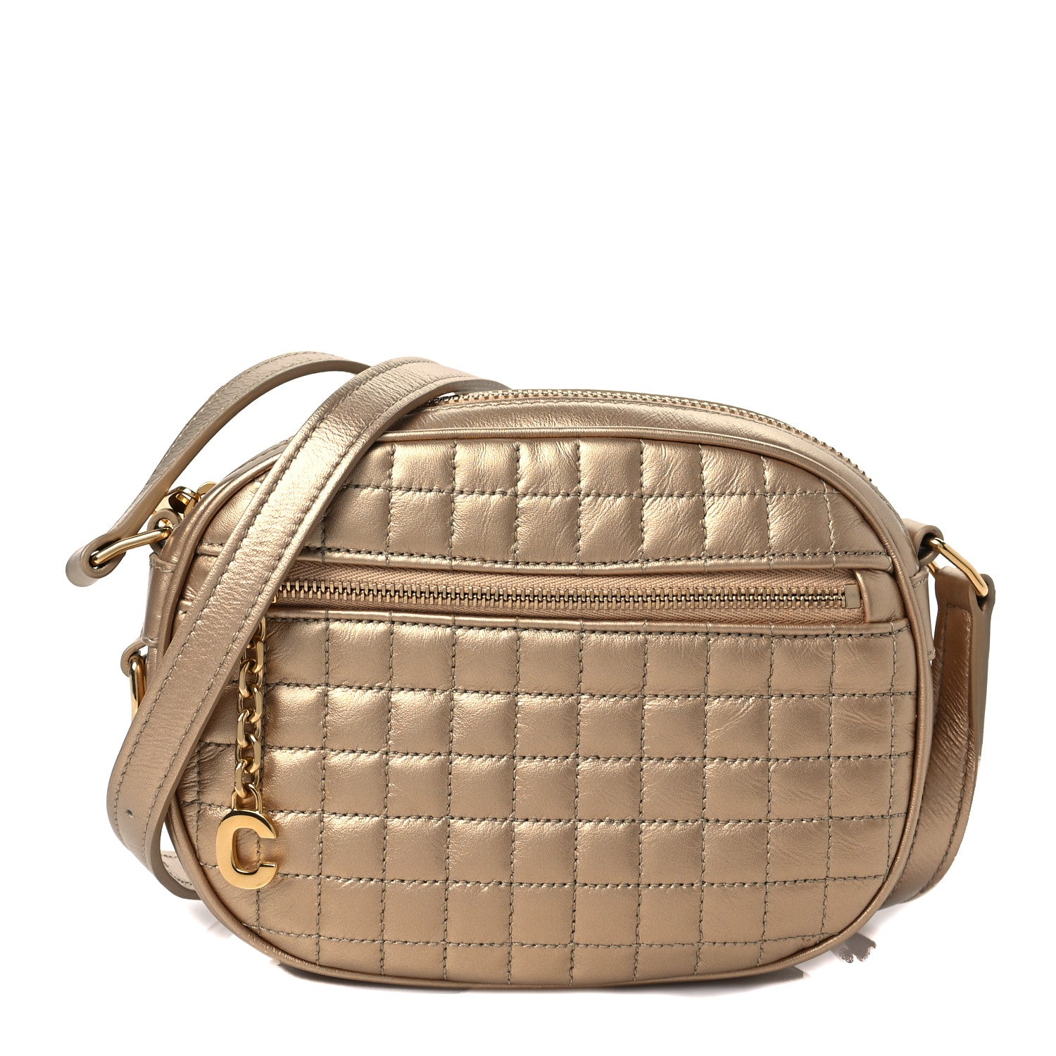 Celine Laminated Calfskin Quilted Small C Charm Bag Gold 1 of 8