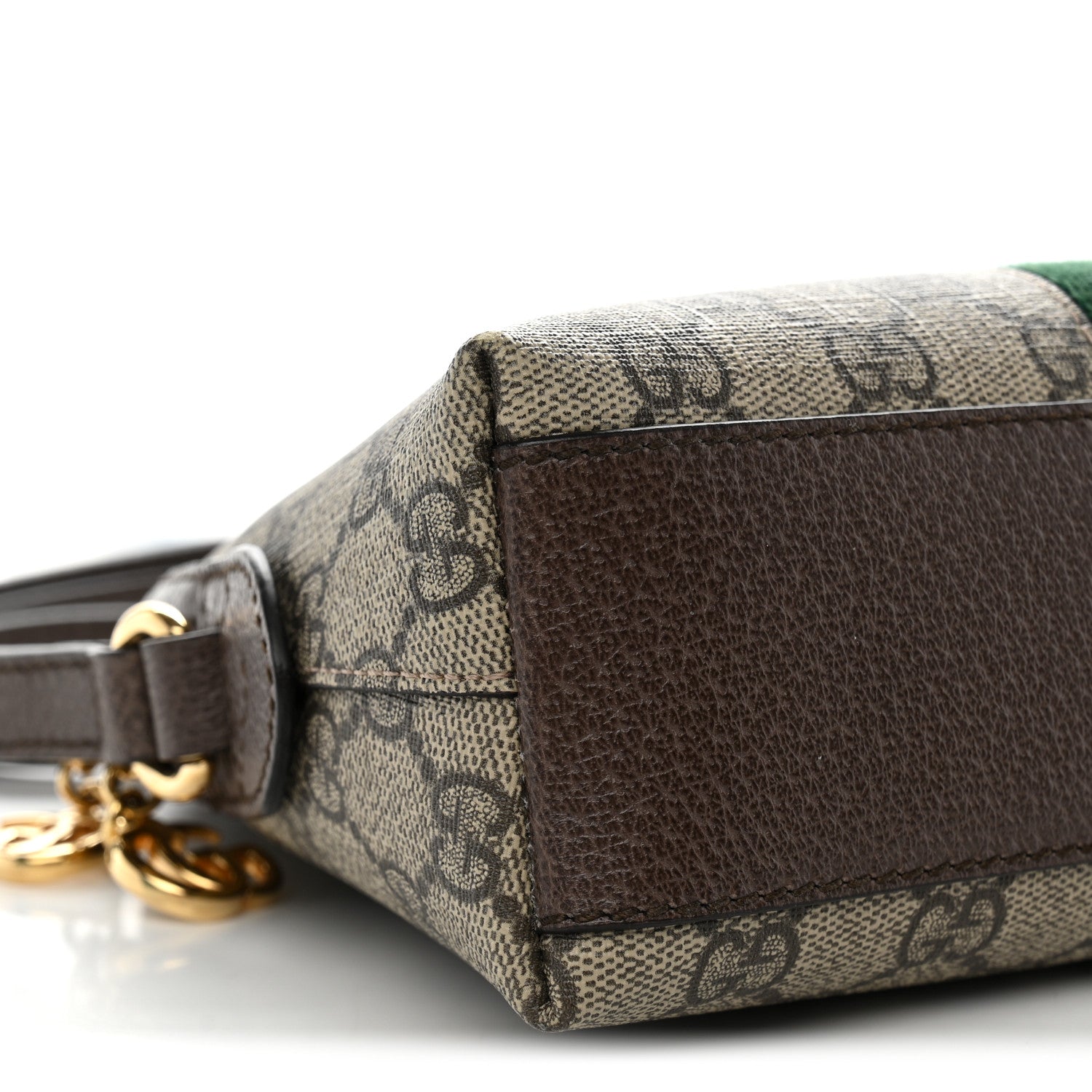 Gucci GG Supreme Monogram Textured Dollar Calfskin Web Small Ophidia Dome Shoulder Bag Beige Ebony New Acero 8 of 9