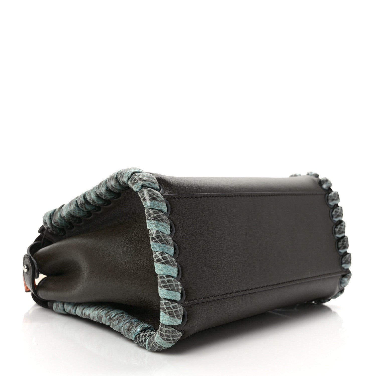 Fendi Calfskin Elaphe Lace Up Selleria Mini Peekaboo Iconic Satchel Verde Prato Arancio 4 of 8