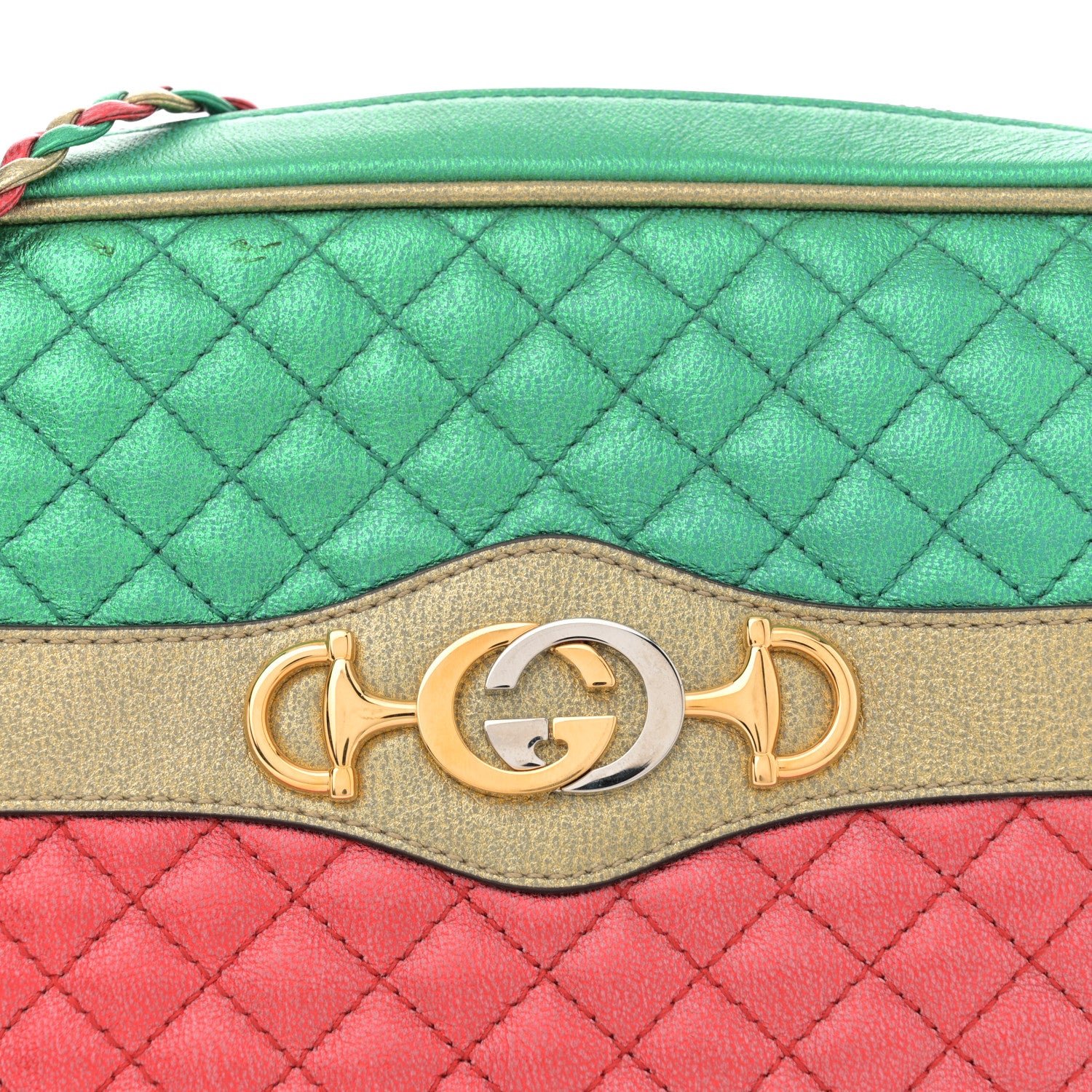Gucci Laminated Nappa Trapuntata Small Zumi Shoulder Bag Rosso Jasmine Green 8 of 11