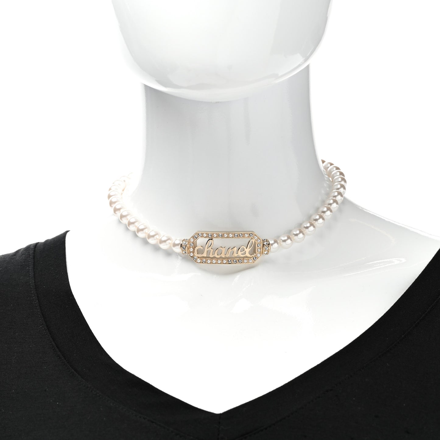 Pearl Crystal Logo Choker Gold Pearly White