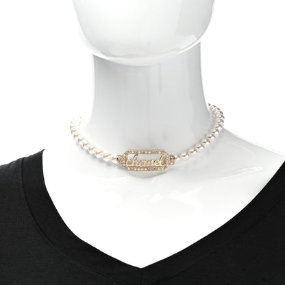 Chanel Pearl Crystal Logo Choker Gold Pearly White 2 of 5