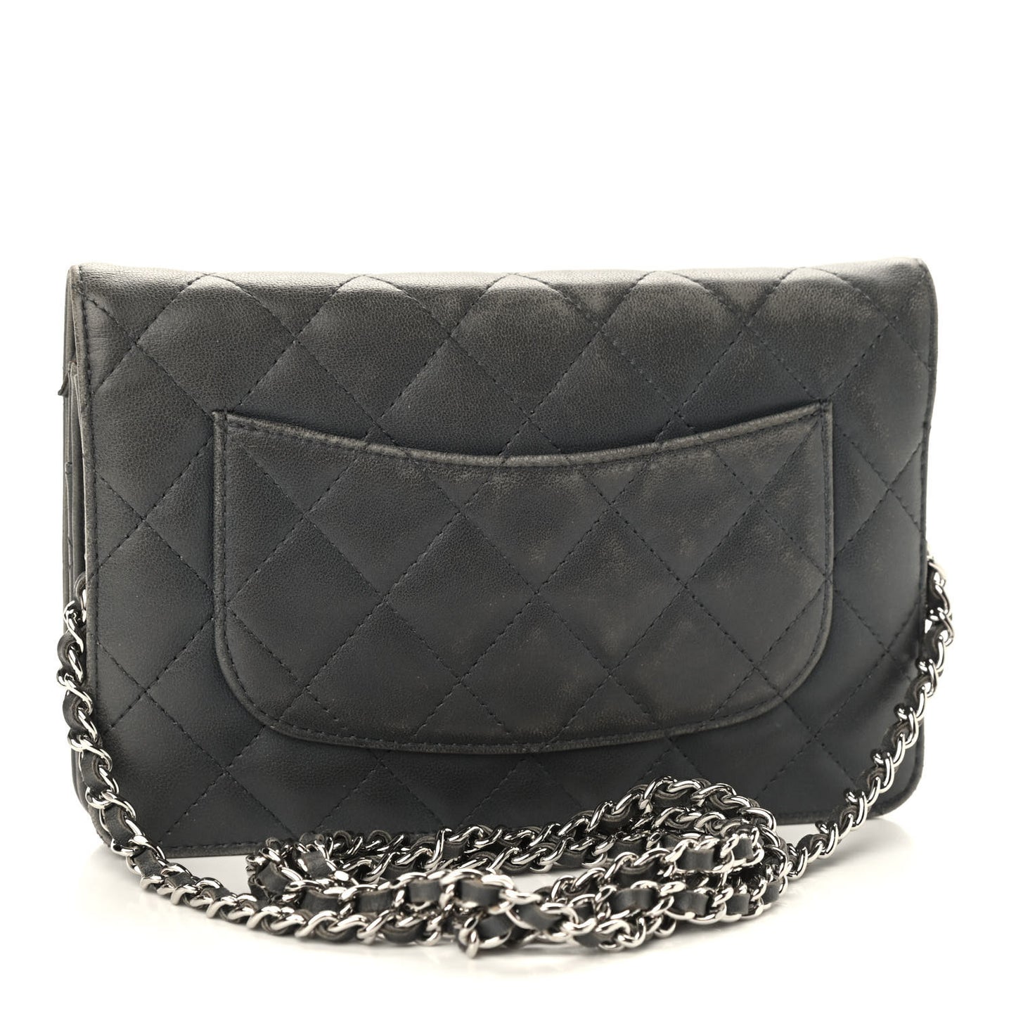 Iridescent Lambskin Quilted Wallet On Chain WOC Grey