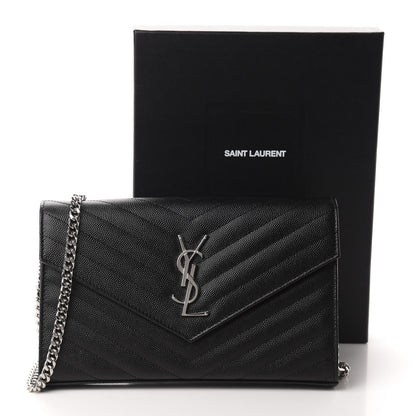 Saint Laurent Grain De Poudre Matelasse Chevron Monogram Chain Wallet Black 12 of 12