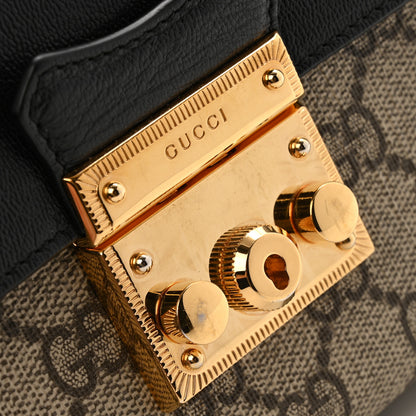 Gucci GG Supreme Monogram Calfskin Mini Padlock Top Handle Shoulder Bag Beige Black Cuir 11 of 13