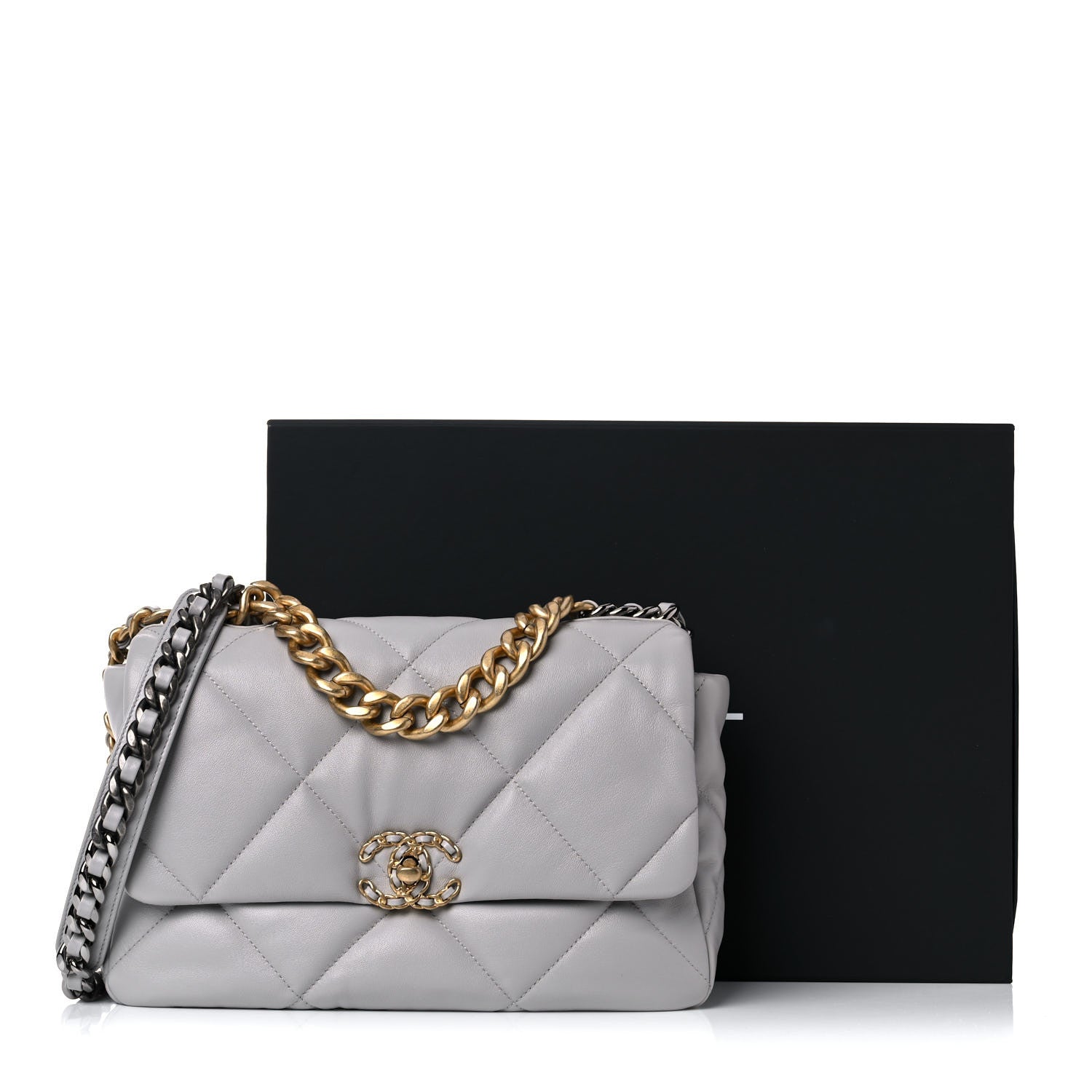 Chanel Lambskin Quilted Large Chanel 19 Flap Grey 10 of 10