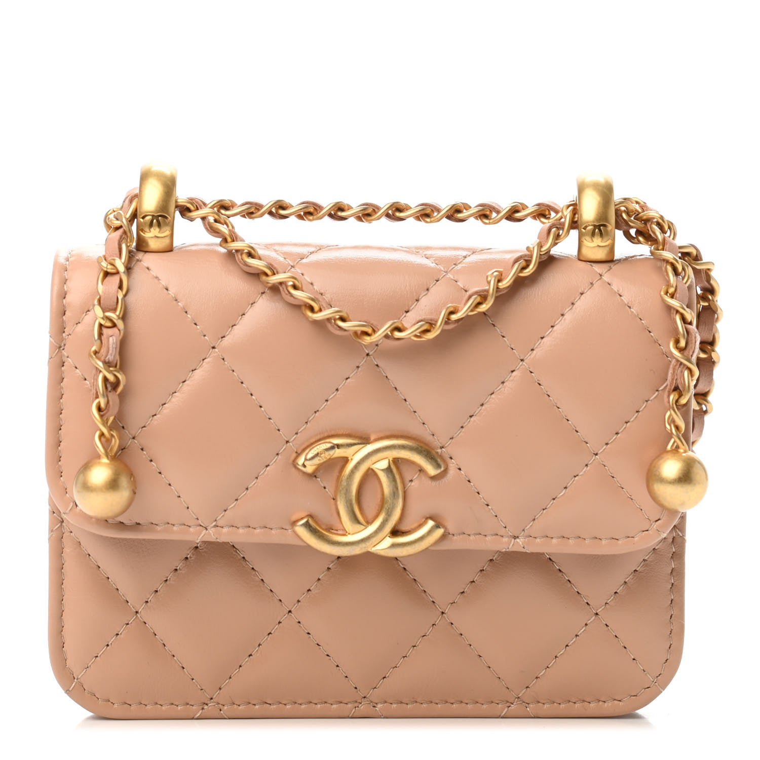 Chanel Calfskin Quilted Perfect Fit Coin Purse With Chain Beige 1 of 4