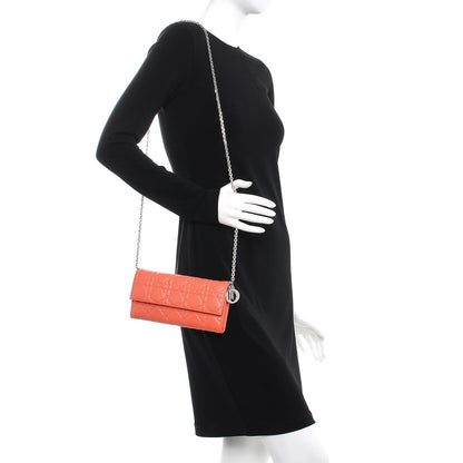 Christian Dior Lambskin Cannage Rendezvous Chain Wallet Apricot 2 of 7