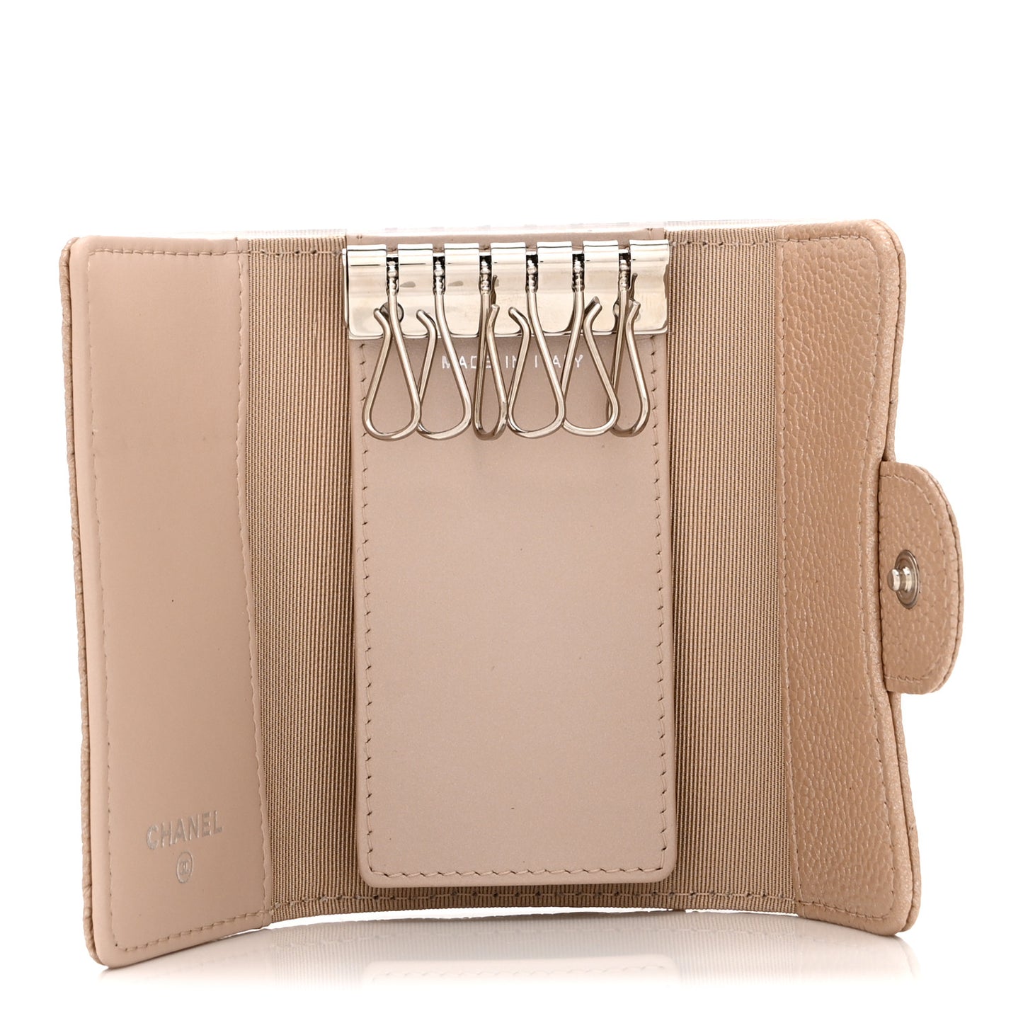 Metallic Caviar Quilted 6 Key Holder Light Beige