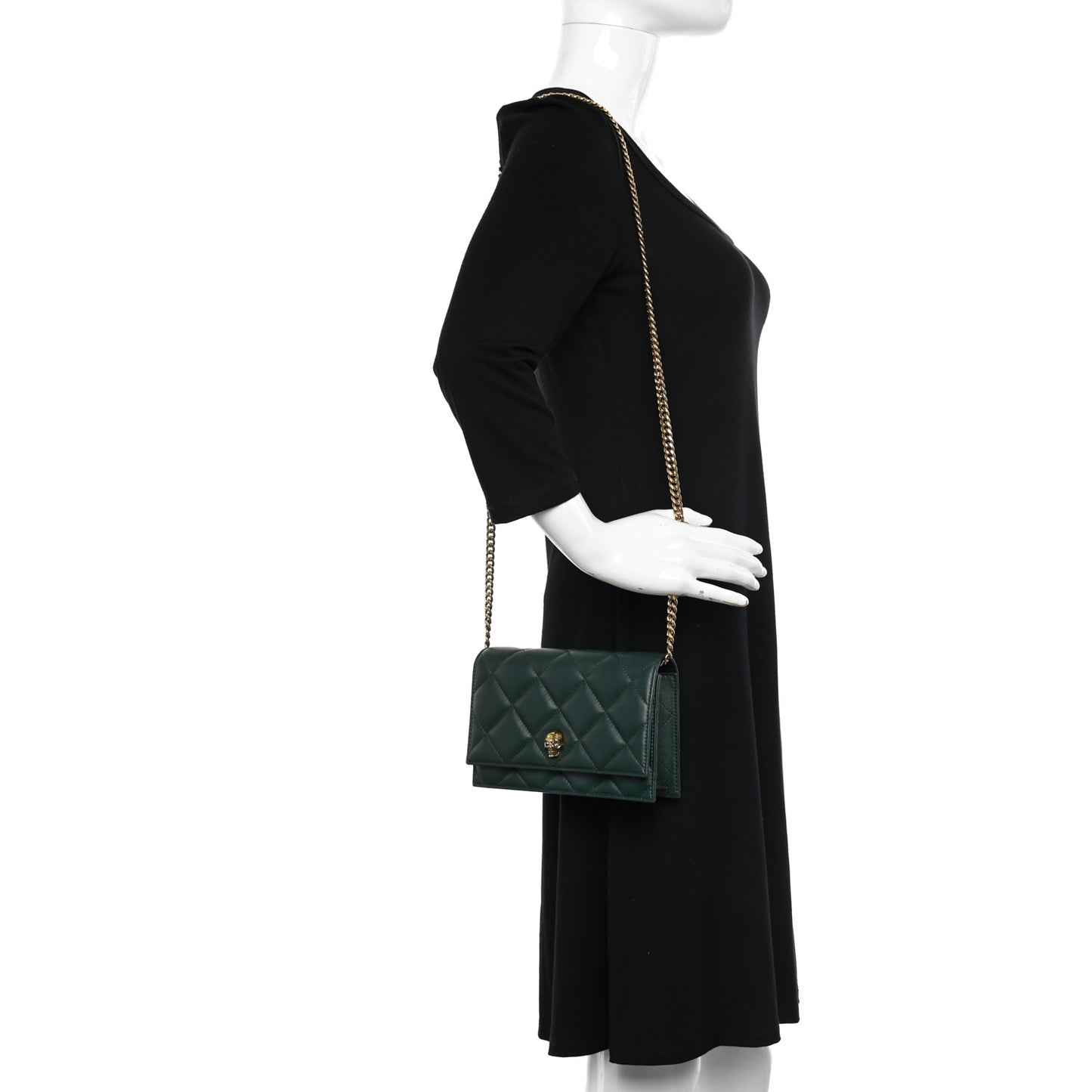 Calfskin Quilted Skull Small Chain Crossbody Bag Green