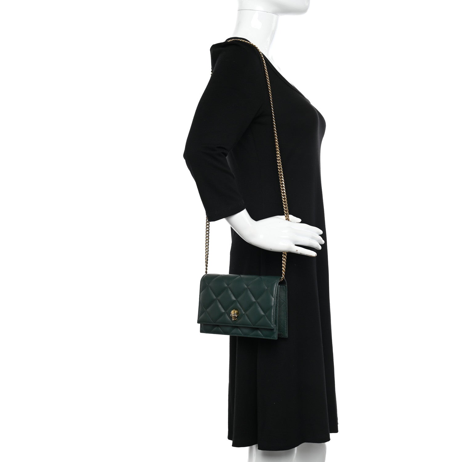 Alexander McQueen Calfskin Quilted Skull Small Chain Crossbody Bag Green 2 of 10